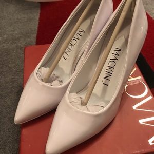 White patent leather heels